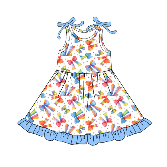 presale GSD2654 Baby Girls Sleeveless Colorful Bows Stars Ruffle Knee Length Dresses  D 5.30
