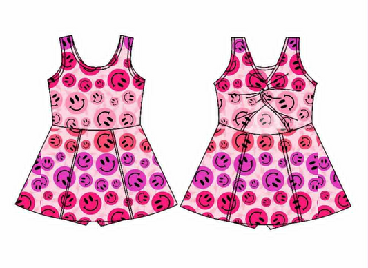 presale GSD2655 Baby Girls Sleeveless Hot Pink Smiles Yoga Short Knee Length Dresses D 6.2