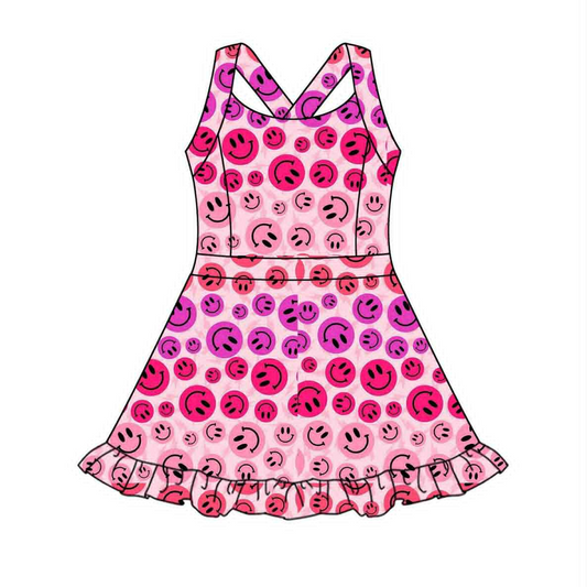 presale GSD2656 Baby Girls Hot Pink Strap Smiles Plaid Yoga Ruffle Knee Length Dresses D 6.2