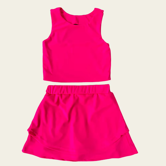 presale GSD2658 Baby Girls Sleeveless Hot Pink Vest Top Short Skirts Yoga Set D 6.2
