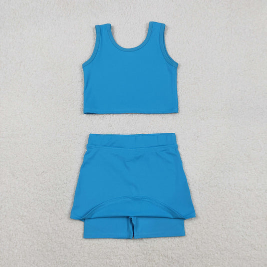 GSD2659  Baby Girls Sleeveless Hot Blue Vest Top Short Skirts Yoga Set D 1208