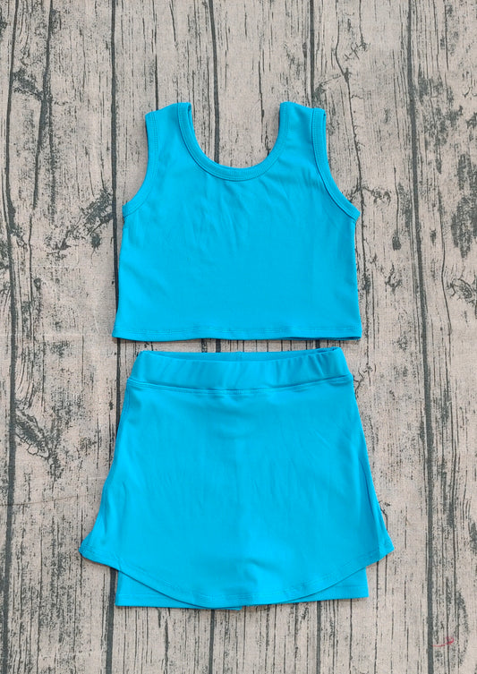 presale GSD2659  Baby Girls Sleeveless Hot Blue Vest Top Short Skirts Yoga Set D 929