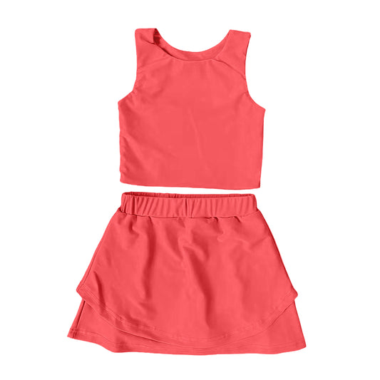 presale GSD2660 Baby Girls Sleeveless Peach Vest Top Short Skirts Yoga Set D 6.2