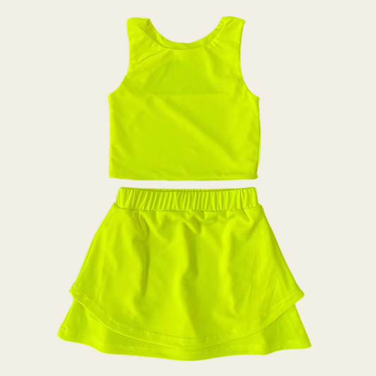 presale GSD2661 Baby Girls Sleeveless Light Yellow Vest Top Short Skirts Yoga Set D 6.2