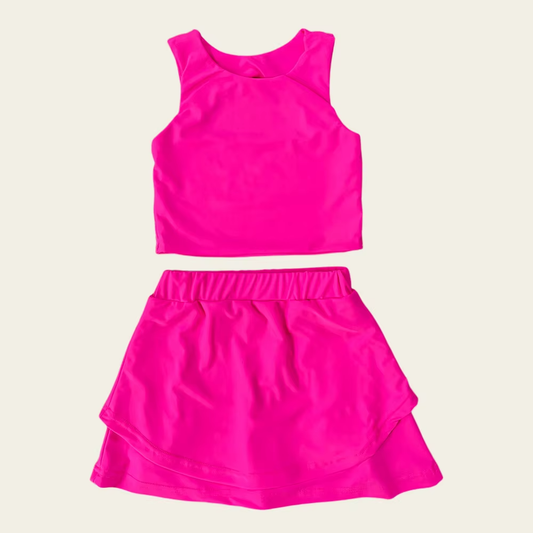 presale GSD2663 Baby Girls Sleeveless Rose Red Vest Top Short Skirts Yoga Set D 6.2