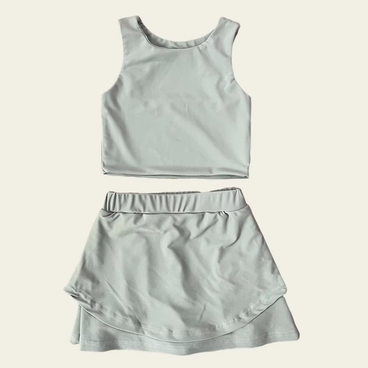 presale GSD2664 Baby Girls Sleeveless Gray Vest Top Short Skirts Yoga Set D 6.2