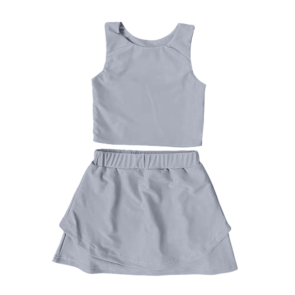 presale GSD2667 Baby Girls Sleeveless Lavebder Vest Top Short Skirts Yoga Set  D 6.2