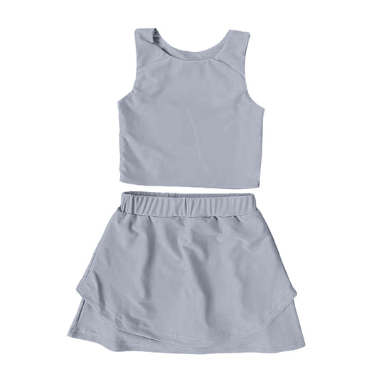 presale GSD2667 Baby Girls Sleeveless Lavebder Vest Top Short Skirts Yoga Set D 6.2