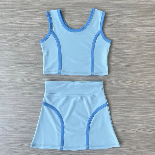 presale GSD2674 Baby Girls Sleeveless Sky Blue Vest Top Skirts Yoga Set D 6.2
