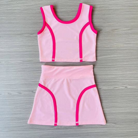 presale GSD2675 Baby Girls Sleeveless Pink Vest Top Skirts Yoga Set D 6.2