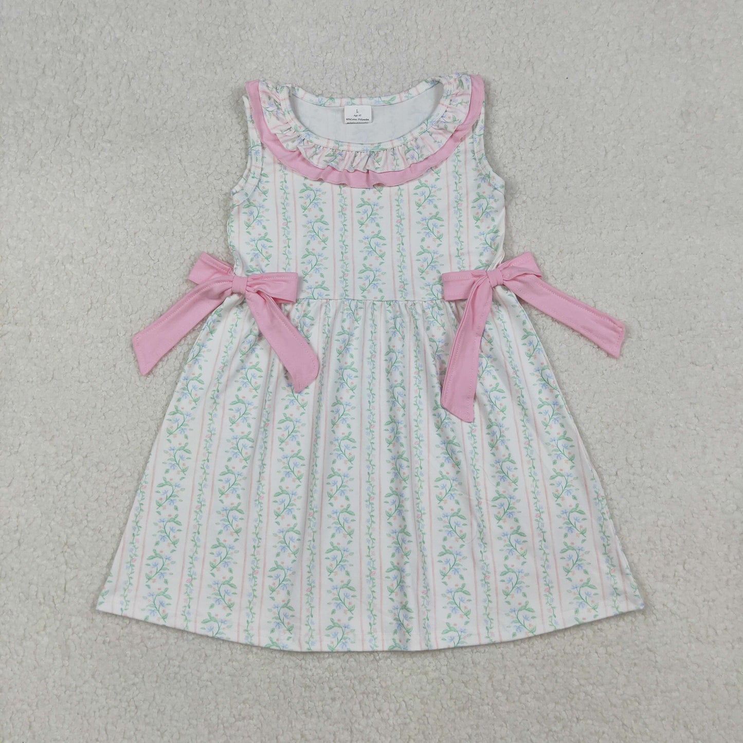 GSD2678 Baby Girls Sleeveless Pink Floral Stripe Bows Knee Length Dresses  D 8.11