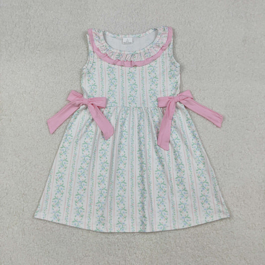 GSD2678 Baby Girls Sleeveless Pink Floral Stripe Bows Knee Length Dresses  D 8.11