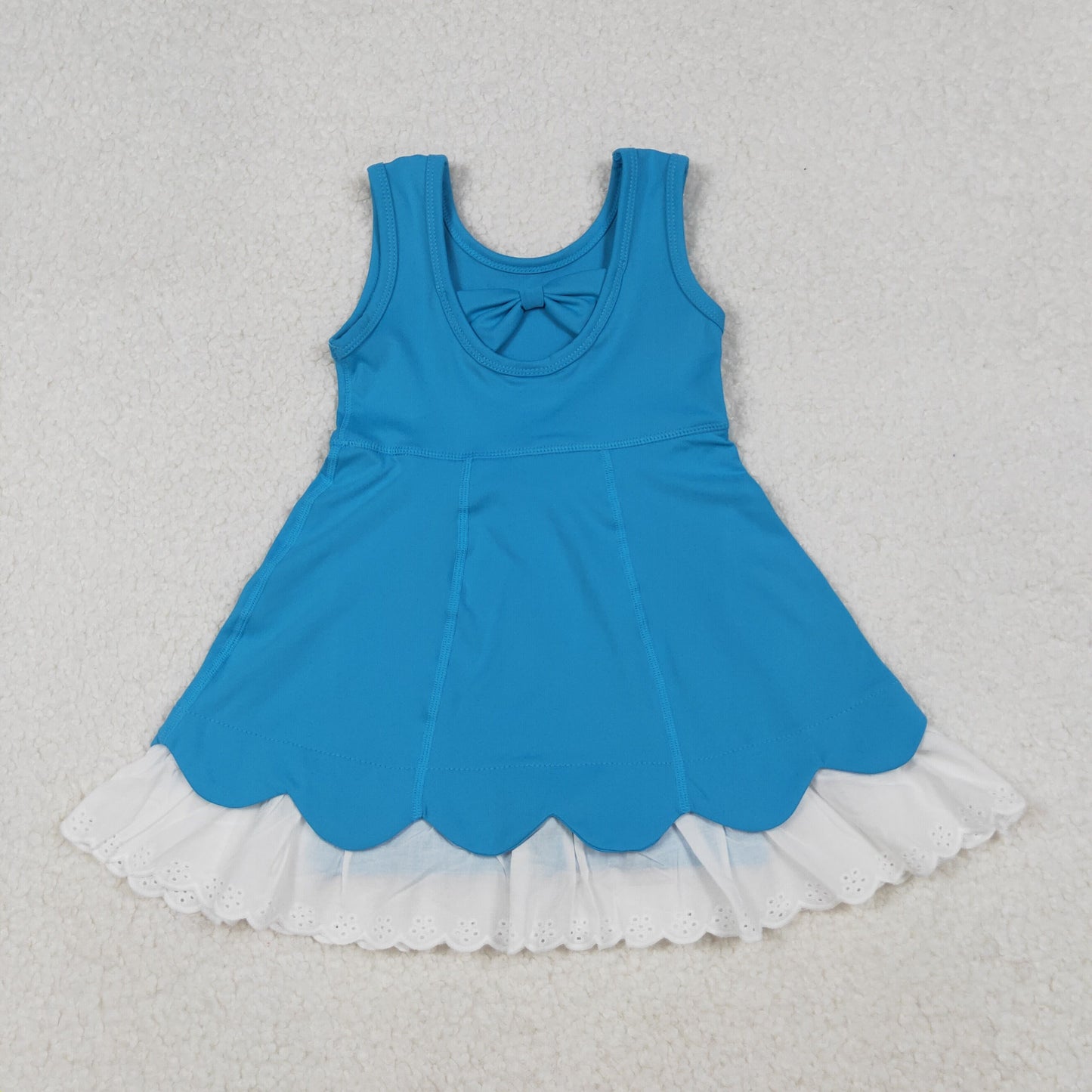 GSD2680 Baby Girls Blue Sleeveless Lace Ruffle Knee Length Dresses  D 930