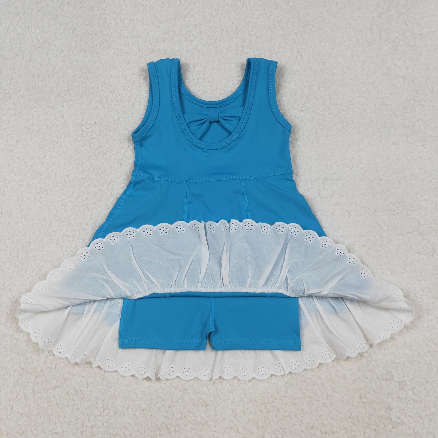 GSD2680 Baby Girls Blue Sleeveless Lace Ruffle Knee Length Dresses  D 930