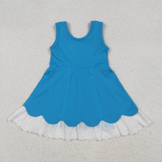GSD2680 Baby Girls Blue Sleeveless Lace Ruffle Knee Length Dresses  D 930