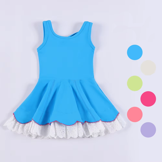 presale GSD2680 Baby Girls Blue Sleeveless Lace Ruffle Knee Length Dresses  D 6.4