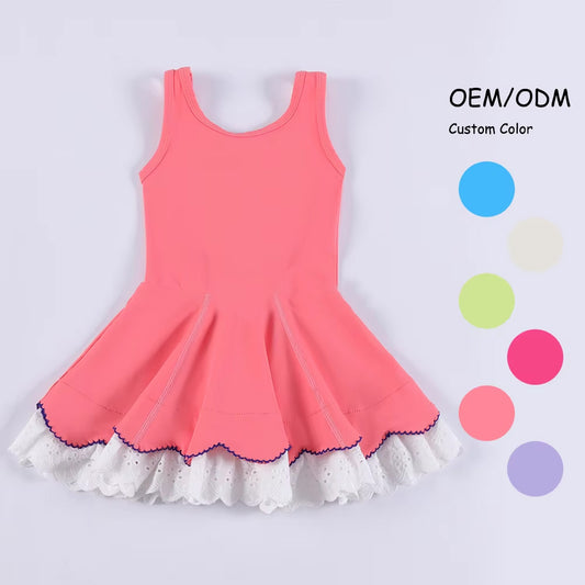 presale GSD2683 Baby Girls Watermelon Sleeveless Lace Ruffle Knee Length Dresses  D 6.4
