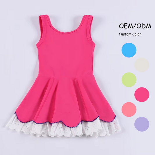 presale GSD2684 Baby Girls Rose Red Sleeveless Lace Ruffle Knee Length Dresses  D 6.4