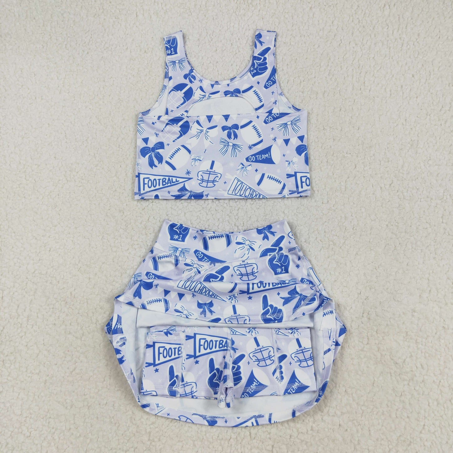 GSD2688 Baby Girls Team Blue Football Bows Vest Top Short Skirts Yoga Set  D 7.21