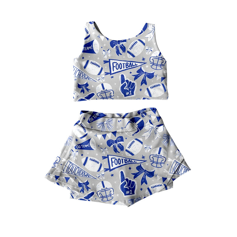 GSD2688 Baby Girls Team Blue Football Bows Vest Top Short Skirts Yoga Set  D 7.21