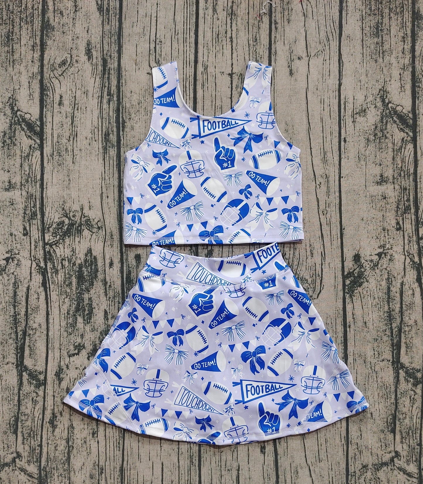 GSD2688 Baby Girls Team Blue Football Bows Vest Top Short Skirts Yoga Set  D 7.21