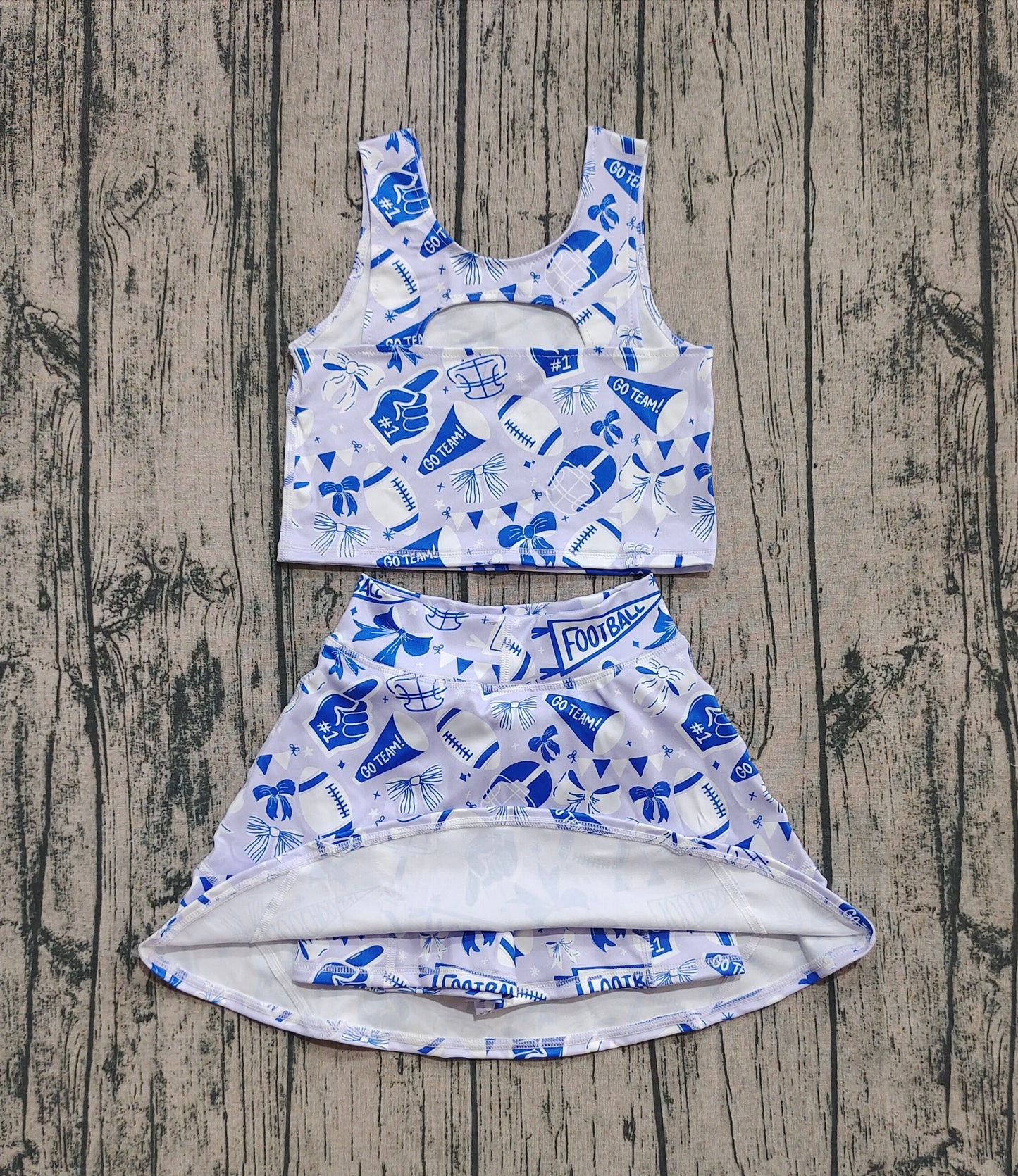 GSD2688 Baby Girls Team Blue Football Bows Vest Top Short Skirts Yoga Set  D 7.21