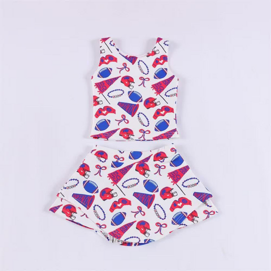 presale GSD2689 Baby Girls Team Red Footballs Vest Top Short Skirts Yoga Set D 6.9