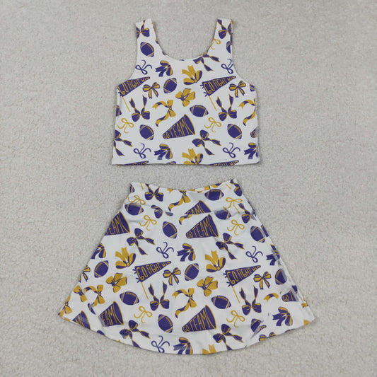 GSD2690 Baby Girls Team Purple Footballs Vest Top Short Skirts Yoga Set D 8.6