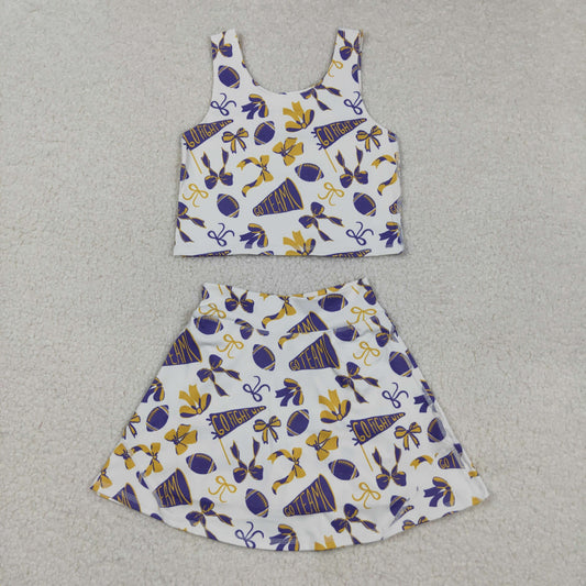 GSD2690 Baby Girls Team Purple Footballs Vest Top Short Skirts Yoga Set D 8.6