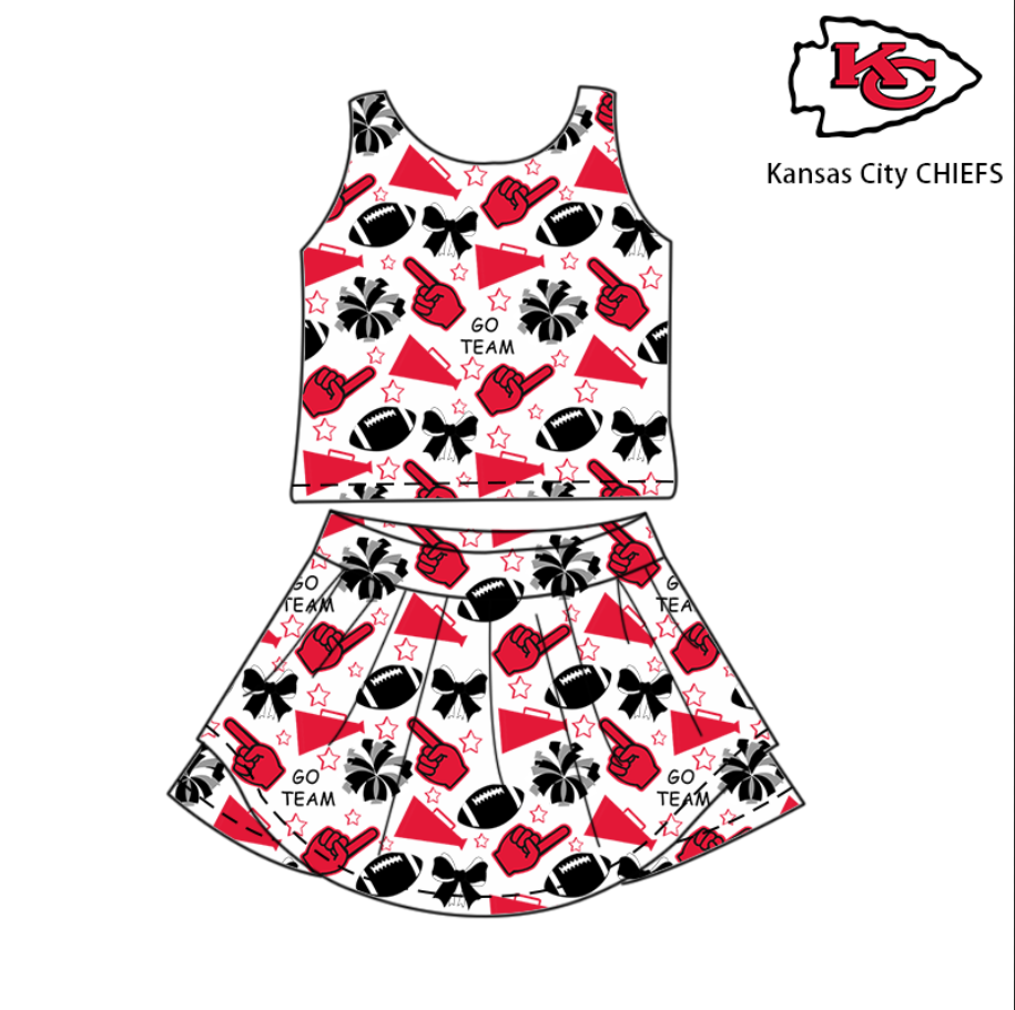 presale  GSD2692 Baby Girls Team Footballs KC Vest Top Short Skirts Yoga Set   D 6.9