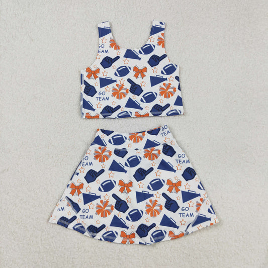 GSD2694 Baby Girls Team Navy Footballs H Vest Top Short Skirts Yoga Set D 8.5