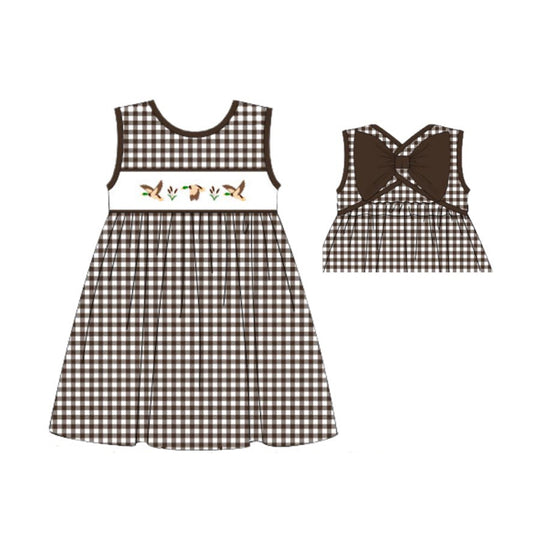 presale GSD2697 Brown Plaid Sleeveless Dress with Duck Bow  D 6.9
