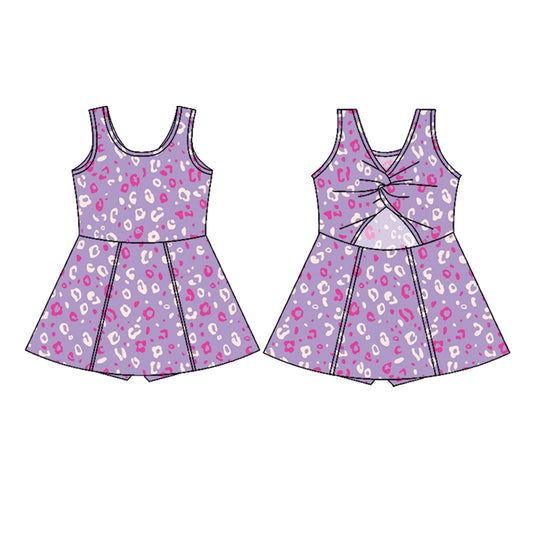 presale GSD2700 Baby Girls Sleeveless Purple Leopard Yoga Short Knee Length Dresses D 6.11