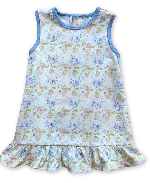 presale GSD2703 Baby Girls Blue Sleeveless Floral Plaid Ruffle Knee Length Dresses D 6.11