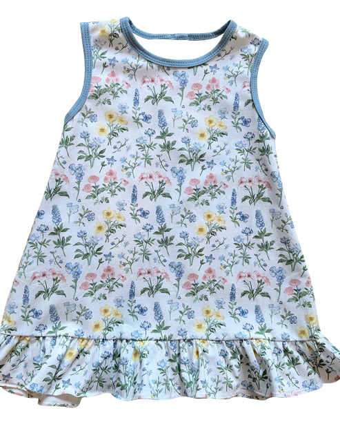 presale GSD2704 Baby Girls Sky Blue Sleeveless Floral Plaid Ruffle Knee Length Dresses  D 6.12