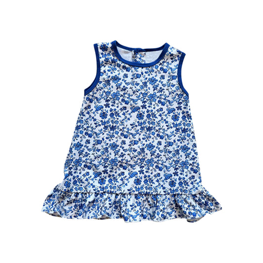 presale GSD2705 Baby Girls Navy Sleeveless Floral Plaid Ruffle Knee Length Dresses  D 6.12