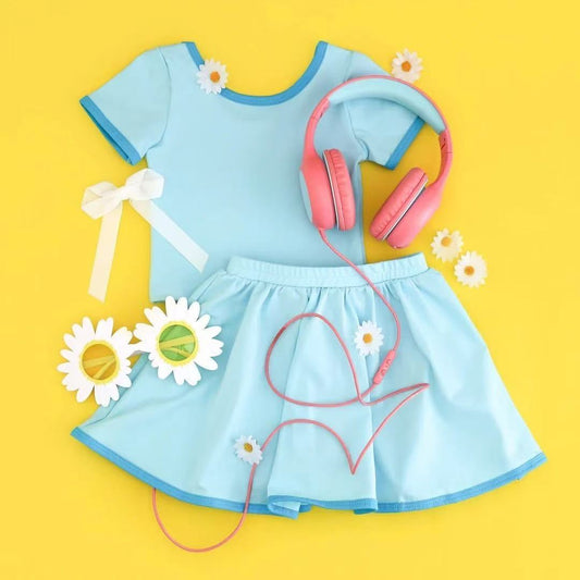 presale GSD2708 Solid blue short-sleeved skirt yoga suit D 6.16