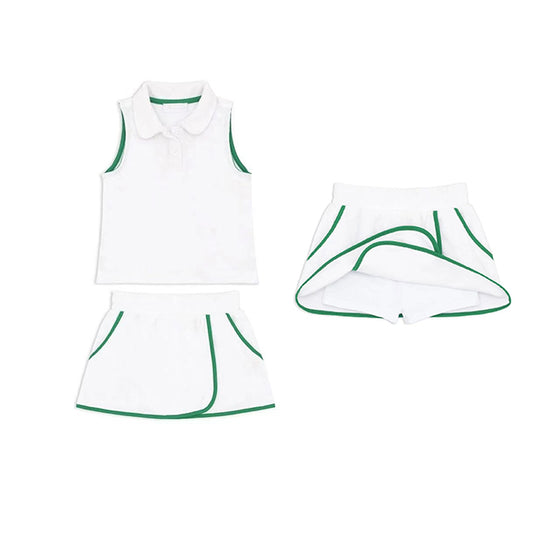 presale GSD2711 Solid Green and White Button Neck Sleeveless Pants Skirt Yoga Set D 6.16