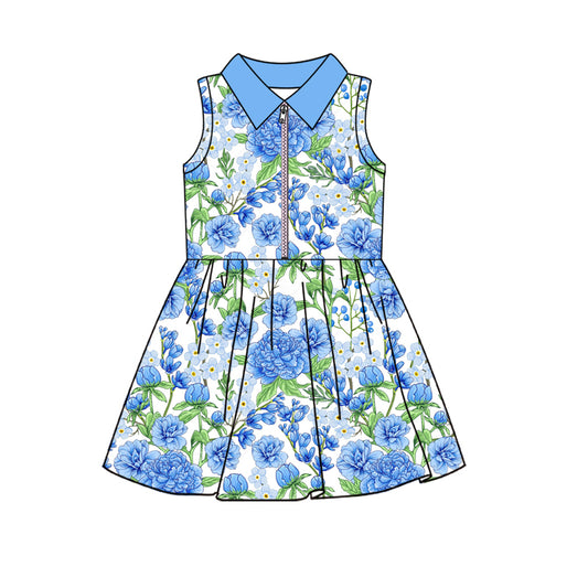 presale GSD2713 Flower Leaves Blue Neck Zipper Yoga Sleeveless Dress D 6.16