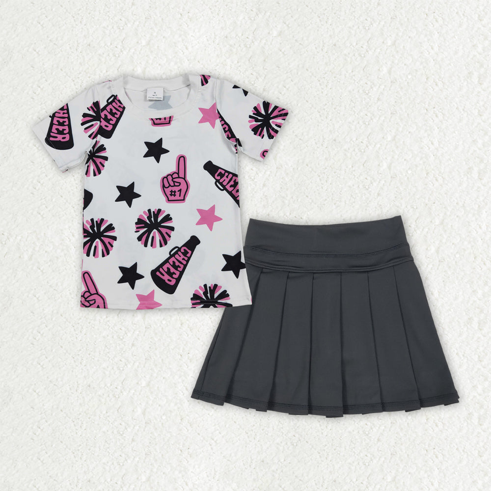 GSD2715 Baby Girl Pink Cheer Top Black Yoga Skirt Sets