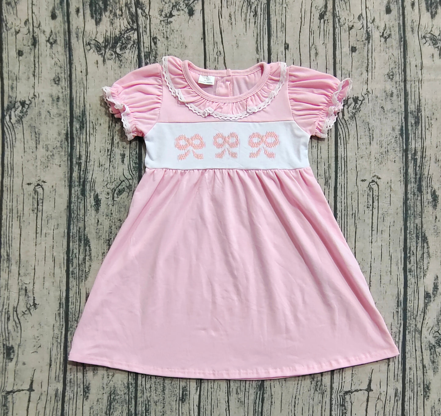 GSD2718 Smocked Embroidery Baby Girls Ruffle Sleeves Bows Knee Length Dresses  D 8.9