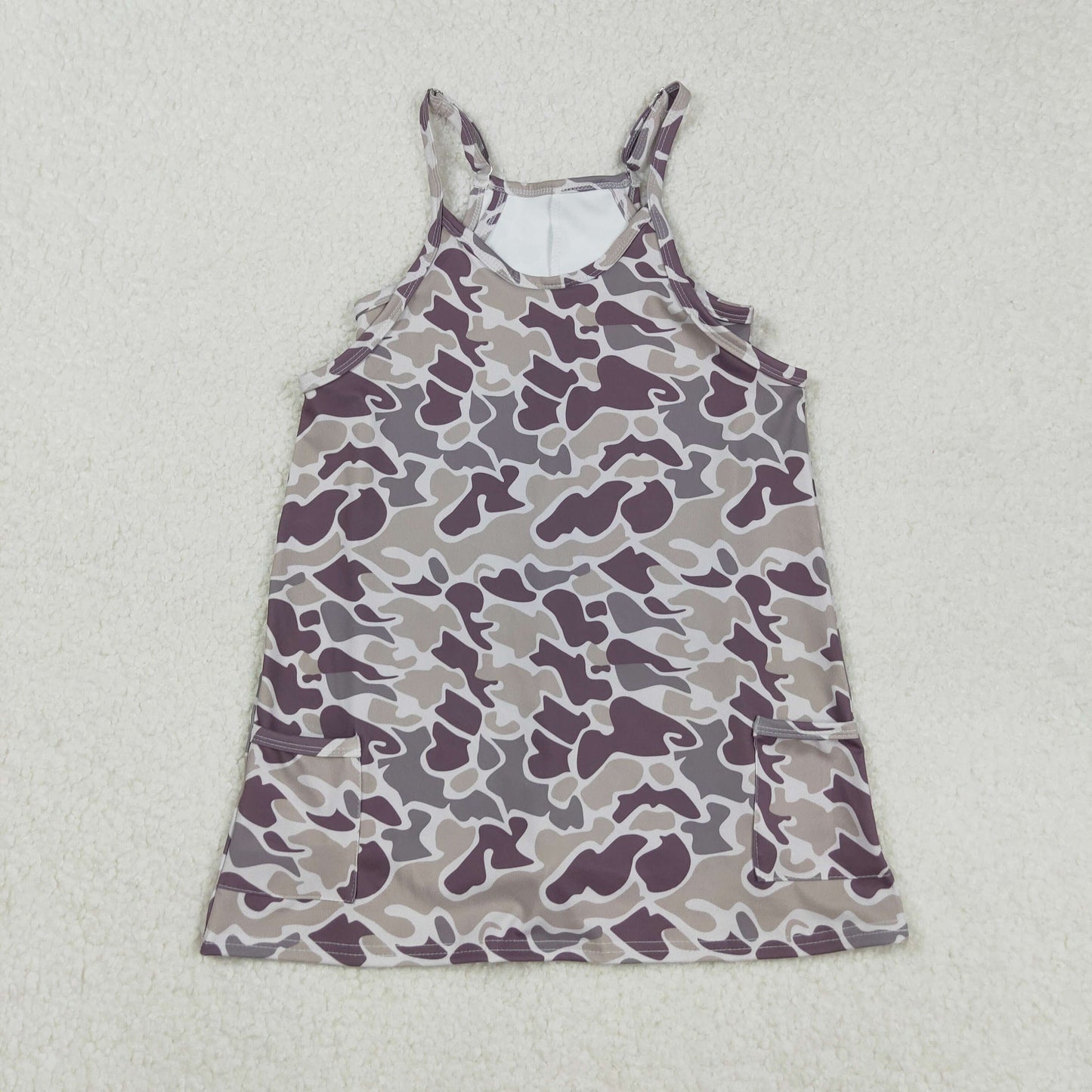 Sibling Colorful Baby Girls Strap Camo Pockets Yoga Knee Length Dresses  D 901