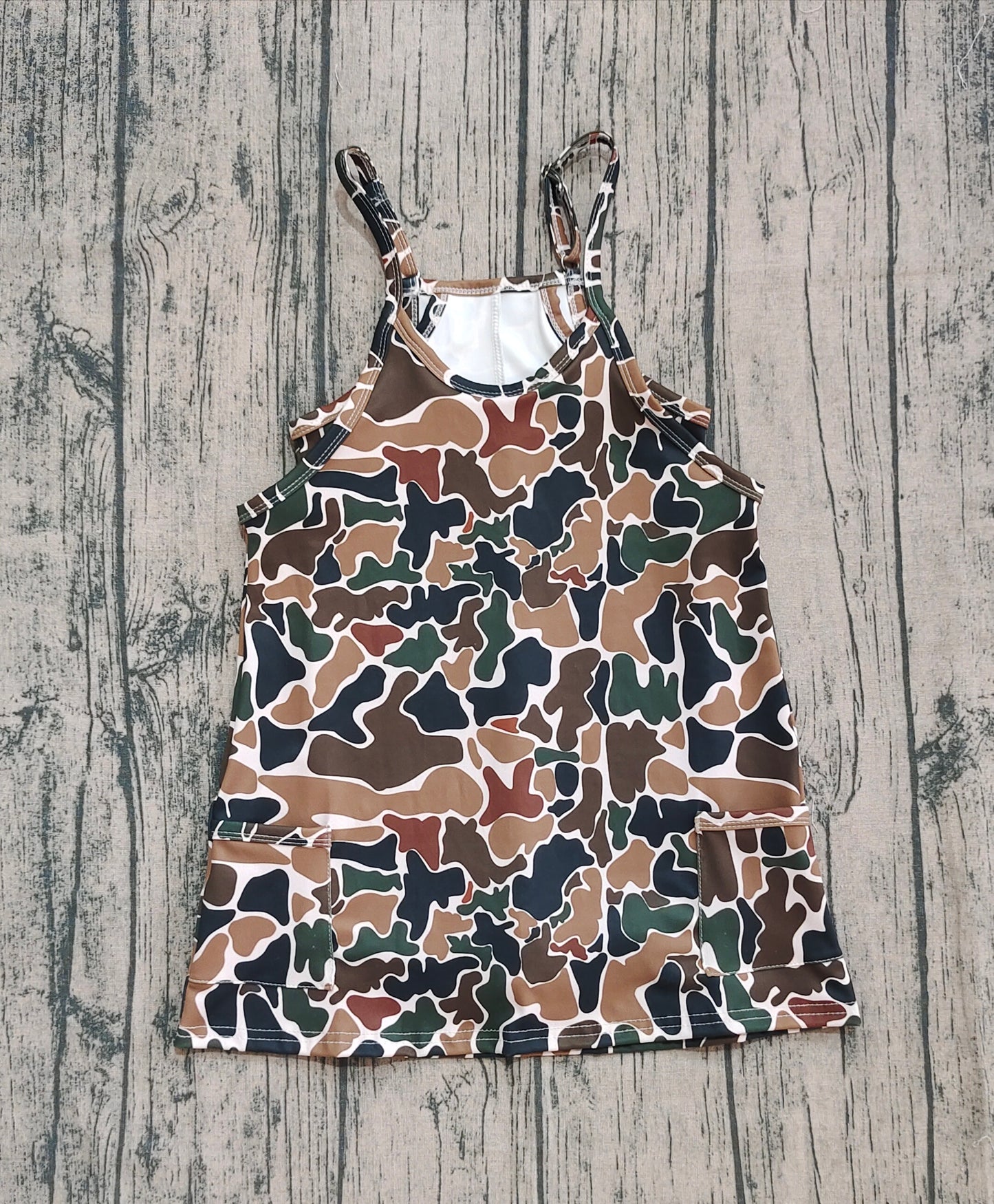 GSD2721  Baby Girls Strap Dark Brown Camo Pockets Yoga Dresses D 903