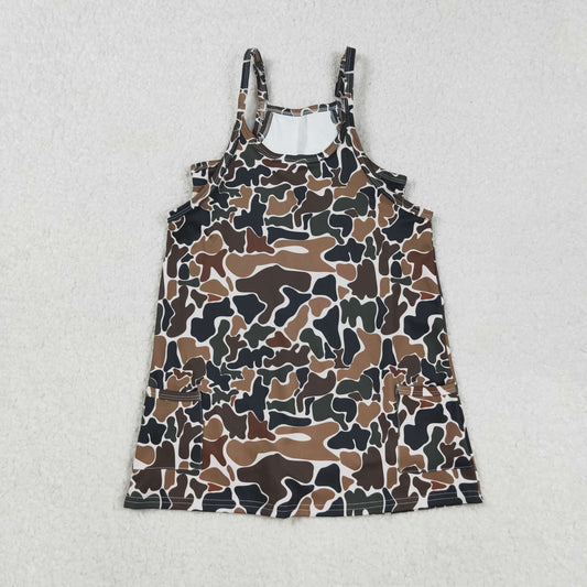 GSD2721  Baby Girls Strap Dark Brown Camo Pockets Yoga Dresses D 903