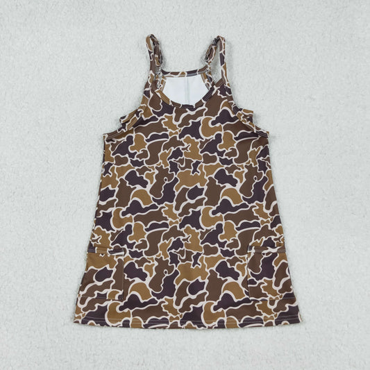 GSD2722 Baby Girls Strap Brown Camo Pockets Yoga Dresses D 822