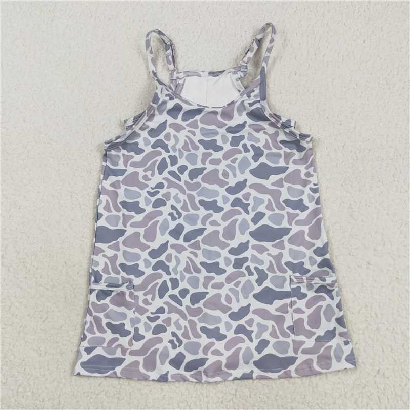Sibling Colorful Baby Girls Strap Camo Pockets Yoga Knee Length Dresses  D 901