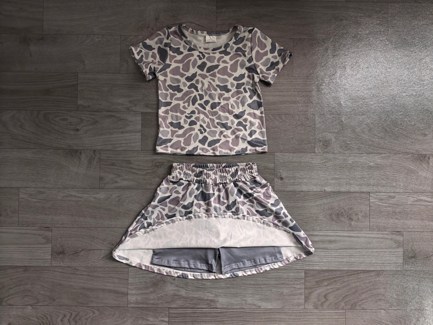Pre order gray camo skort set