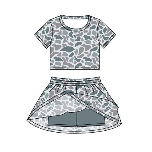 presale GSD2724 Baby Girls Short Sleeves Gray Camo Top Skorts Set Set D 6.21