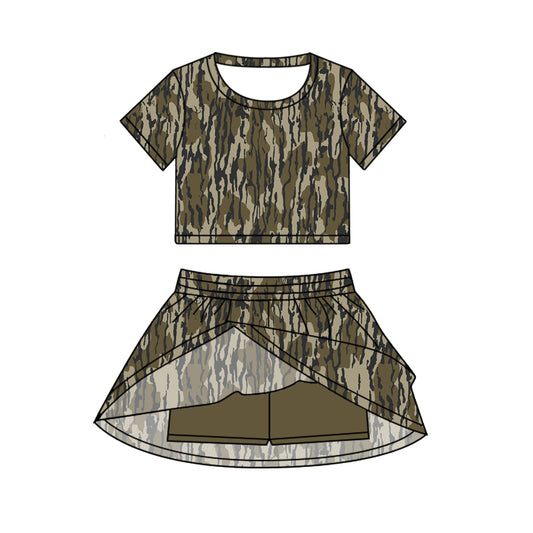 presale GSD2728  Baby Girls Short Sleeves Bottomland Camo Top Skorts Set Set D 6.21