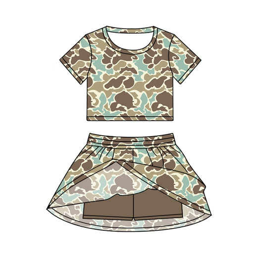 presale GSD2729 Baby Girls Short Sleeves Khaki Camo Top Skorts Set Set D 6.21